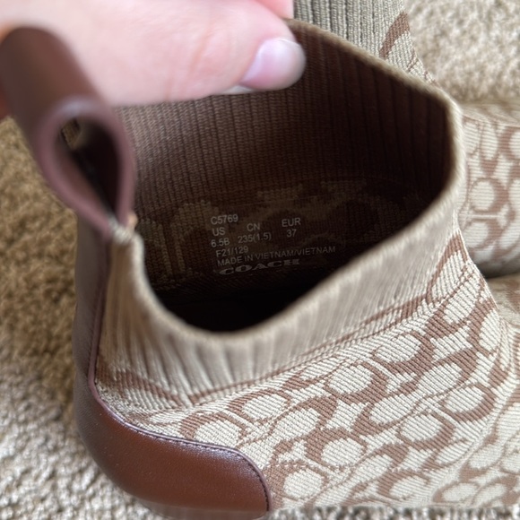 Coach Neeka Logo Knit Block Heel Slip On Bootie Brown Tan - Picture 8 of 8